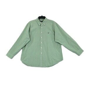 Polo Ralph Lauren Shirt Mens XL Green White Gingham Classic Fit Button Down